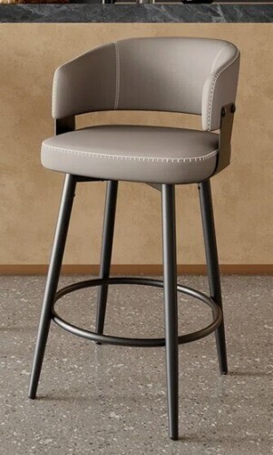 Red Barrel Studio 30" Swivel Bar Height Bar Stool with Curved Back, Mid-Century Modern Faux Leather Bar Chairs with Stitching in Gray New in Box $299
