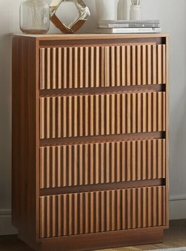Ebern Designs Dejesus 5-Drawer Dresser 27.5"W Single Dresser With Waveform Fluted Panel in Dark Walnut New in Box $599