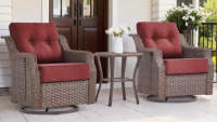 Modern Farmhouse 3-Piece Brown PE Wicker Patio Conversation Set with 6" Olefin Red Cushions/Wide Armrest, New in Box $599