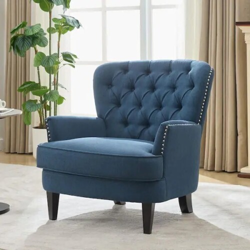 Noble House Tafton Dark Blue Fabric Club Chair with Tufted Cushions, New in Box $499