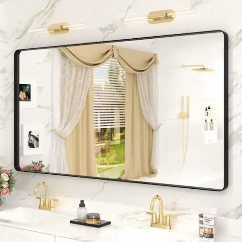 Apmir 55" W x 30" H Rectangular Aluminum Alloy Framed and Tempered Glass Wall Bathroom Vanity Mirror in Matte Black, New in Box $299