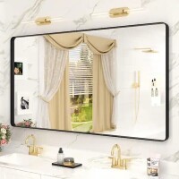 Apmir 55" W x 30" H Rectangular Aluminum Alloy Framed and Tempered Glass Wall Bathroom Vanity Mirror in Matte Black, New in Box $299