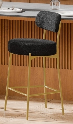 DYHOME 24" Black Boucle Upholstered Counter Height Bar Stool with Metal Gold Legs, Curved Back Foot Rest, New in Box $399