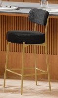DYHOME 24" Black Boucle Upholstered Counter Height Bar Stool with Metal Gold Legs, Curved Back Foot Rest, New in Box $399