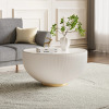 Mercer41 Modern Round Coffee Table, 27.55" Bowl Shaped Fluted Coffee Table with White Top & PU Leather Covered & Gold Metal Base Modern Coffee Cocktail Center Table, New in Box $399