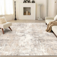 17 Stories Elroy 9' x 12' Rectangular Area Rug Modern Abstract Machine Washable Area Rug with Non-Slip Rubber Backing, Beige Gray, New $599