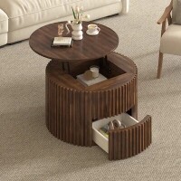 ModernLuxe Assembly Required Round Lift Top Coffee Table Modern Fluted Wood Accent Coffee Table with Hidden Storage in Box $399