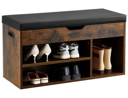 VEVOR Entryway Shoe Bench, 31.7 x 12.0 x 17.5 Inch Shoe Storage Organizer with Lift Top Storage Space, 300lbs Bench with Cushion Seat and 3 Cabinets for Hallway, Living Room, Bedroom, Brown + Black New In Box $199
