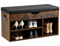 VEVOR Entryway Shoe Bench, 31.7 x 12.0 x 17.5 Inch Shoe Storage Organizer with Lift Top Storage Space, 300lbs Bench with Cushion Seat and 3 Cabinets for Hallway, Living Room, Bedroom, Brown + Black New In Box $199