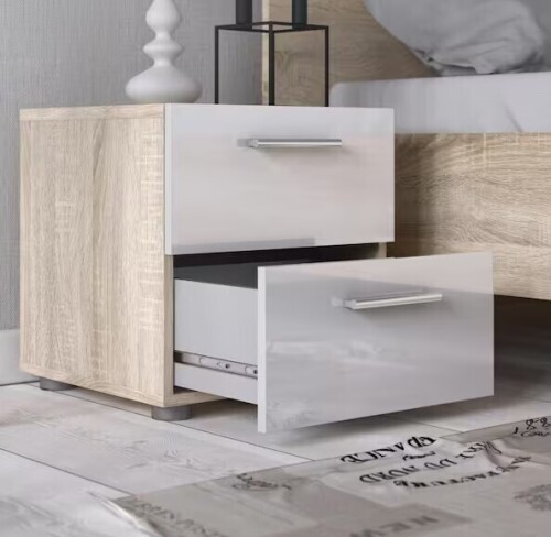 Tvilum Austin 2-Drawer Oak Structure/White High Gloss Nightstand $199