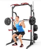SunHome Power Cage Squat Rack, Power Rack with Pulley System, Adjustable Cable Crossover System, J-Hooks, Dip Handles, Weight Plate Storage, New in Box $399