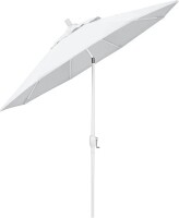 California Umbrella 9' Round Aluminum Market Umbrella, Crank Lift, Push Button Tilt, White Pole, White Olefin, New in Box $299