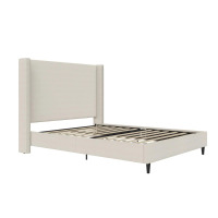 Ophelia & Co. Ana Upholstered Wingback Platform Bed, Queen Size, Textured Ivory Canvas, New in Box $799