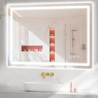 BEAUTYPEAK 32" x 40" LED Bathroom Mirror with Lights Backlit + Front Lit, Anti-Fog, HD Shatterproof Tempered Glass, Dimmable, Memory Function, New in Box $399