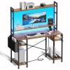 Huuger 47" Computer Desk with Adjustable Shelves, Gaming Desk with LED Lights & Power Outlets, Home Office Desk with Monitor Stand, Hooks & CPU Stand, Rustic Brown, New in Box $299