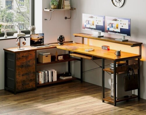 17 Stories Lymon L-Shaped Metal Computer Desk New Shelf Pull $399