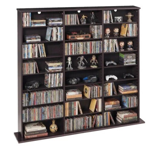 VEVOR - Media Storage Cabinet, 8-Tier DVD Shelf Organizer, 55.91 x 8.66 x 51.18 in Multimedia Storage Organizer for CDs, DVDs - Dark Brown New In Box $299