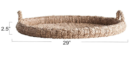 Creative Co-Op Round Braided Bankuan Tray with Handles New In Box $199