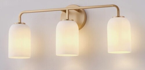 Mercer41 3 Light Brushed Gold Bathroom Light Fixture with Frosted Glass New In Box $299