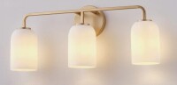 Mercer41 3 Light Brushed Gold Bathroom Light Fixture with Frosted Glass New In Box $299