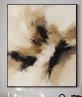 SIGNLEADER Extra Large Wall Art Fabric Print - Warm Neutral and Black Dynamic Abstract Strokes Artwork Decor for Living Room or Bedroom - "Frame Assembly Required (Unfinished Frame)", 48" x 36" New In Box $299
