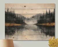 Ophelia & Co. The Valley Of Tranquility Of Lakeside Mountains I - Lake House Wood Wall Decor On Natural Pine Wood, 30" H x 40" W x 0.78" D New In Box $299
