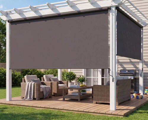 Symple Stuff 10'&times;8' Cordless Outdoor Roller Shade, Patio Sun Shade with 420GSM Upgraded Fabric for 95% UV Blockout, Weather-Resistant Blinds for Indoor & Outdoor Use New Open Box $299