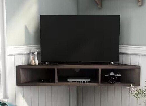 Furntiure of America Emmeline 47 in. Cappuccino Particle Board Corner TV Stand Fits TVs Up to 45 in. with Cable Management New in Box $299