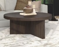 Meyer & Cross Holm 36 in. Alder Brown Round MDF Top Coffee Table CT2352. New in Box $399
