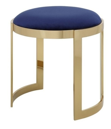 Pangea Home Orion 19" Modern Velvet & Stainless Steel Stool in Navy/Gold New in Box $599