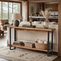Tribesigns 63" Solid Wood Console Table with Metal Legs, Farmhouse Entryway Entry Table for Entrance, Narrow Long Sofa Table Behind Couch for Living Room, Brown New in Box $399