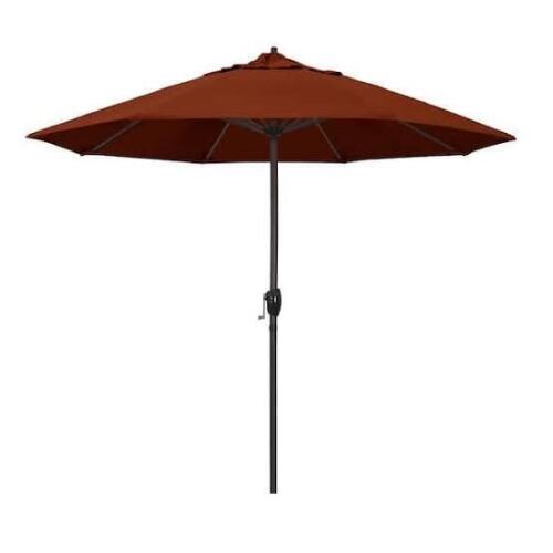 California Umbrella 9 ft. Aluminum Market Auto Tilt Crank Lift Bronze Patio Umbrella in Brick Pacifica New in Box $299