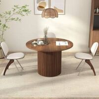 Wrought Studio Modern Circular Dining Table with Fan-Shaped Diagonal Spliced Design and Hidden Storage Space New in Box $599