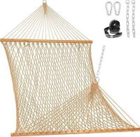 Lazy Daze 130 x 60 in.Hand-Woven Cotton Rope Hammock (Stand Not Included),12 ft. Cotton Rope Reversible Hammock with Support Poles New in Box $299