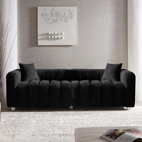 Georg eOliver 87.4'' Modern Bubble Couch with 2 Pillows, Premium Boucle Sofa 3 Seater Couch, Fluffy Loveseat Marshmallow Sofa with Density Foam Cushions for Living Room/Bedroom,Home/Office (Black, 3 seater) , (2 Boxes), New in Box $1,299