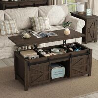 Furniouse Lift Top Coffee Table with Storage Farmhouse Country Rectangular Center Table with Sliding Doors, New in Box $499