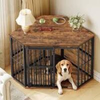 Hzuaneri Corner Dog Crate Furniture Wooden Dog Kennel Indoor with Barn Door New Open Box $699