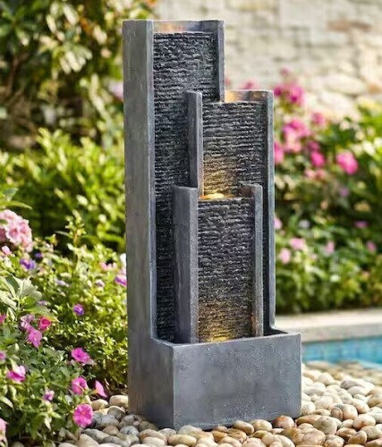 Sunrinx 40 Inch Modern Outdoor Water Fountain, Floor Standing Cascading Waterfall with Contemporary Curves, Suitable New in Box $399