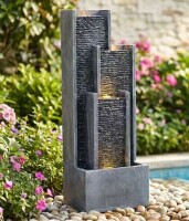 Sunrinx 40 Inch Modern Outdoor Water Fountain, Floor Standing Cascading Waterfall with Contemporary Curves, Suitable New in Box $399