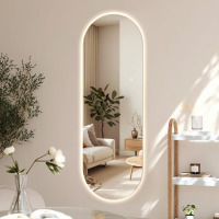 Niccy Oval Full Length Mirror with LED Lights, 65"x22" Frameless Full Body Mirrors with 3 Color Lighting, Wall Mounted Classic Deco Vanity Mirror for Bedroom Living Room, Vertical/Horizontal New in Box $299