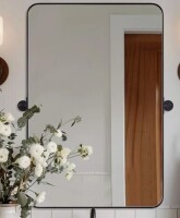 Ebern Designs Modern Tilting Bathroom Vanity Wall Mirror | Stainless Steel Pivot Frame 28" x 36" New in Box $399