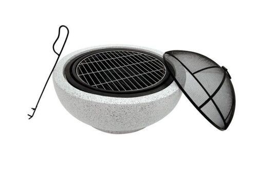 Teamson Home 23.62" Outdoor Wood Burning Fire Pit with Grill Grate and Faux Concrete Base, Gray New in Box $399