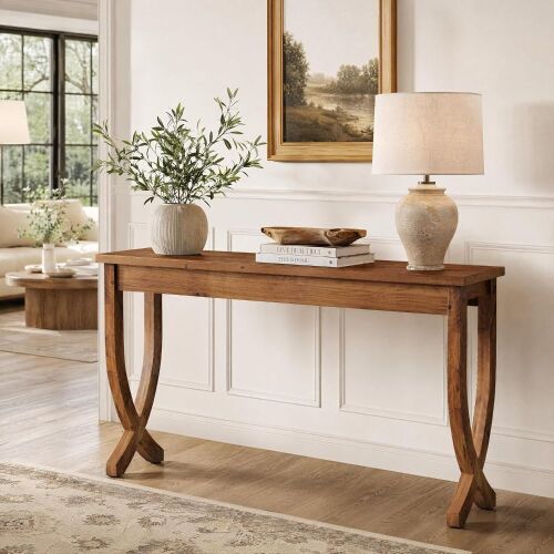 TRIBEWOOD Solid Wood Console Table for Entryway, 63-Inch Narrow Sofa Table (Light Brown) New in Box $499