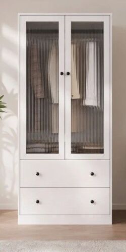 Ebern Designs 20" D Armoire Wardrobe Closet With Fluted Glass And Drawers, 71" H Clothing Storage Cabinet With Hanging Rod And Soft-Close Doors $799