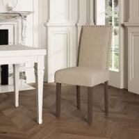 Winston Porter Vintage 6" Thick Seat Linen Parsons Dining Chairs with Nailhead Trim Solid Wood Legs in Camel New in Box $299