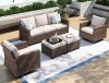Phi Villa Brown Rattan Wicker 7 Seat 5-Piece Steel Patio Outdoor Sectional Set with Beige Cushions, 2 Swivel Chairs, 2 Ottomans New Floor Model $1899