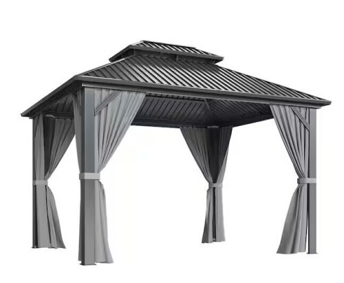 Viwat 10 ft. x 12 ft. Hardtop Gazebo with Aluminum Frame, Galvanized Steel Double Roof Gazebo with Netting and Curtains (2 boxes) New in Box $1899