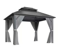 Viwat 10 ft. x 12 ft. Hardtop Gazebo with Aluminum Frame, Galvanized Steel Double Roof Gazebo with Netting and Curtains (2 boxes) New in Box $1899