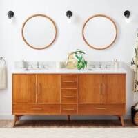 Signature Hardware 72" Novak Double Teak Vanity with Rectangular Undermount Sinks - Teak New in Box $699