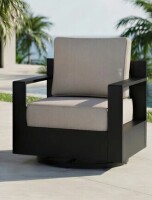 Wrought Studio Oneita Modern Outdoor Aluminum Swivel Armchair Set with Durable All-weather 6 Inch Thick Beige Cushions New in Box $699